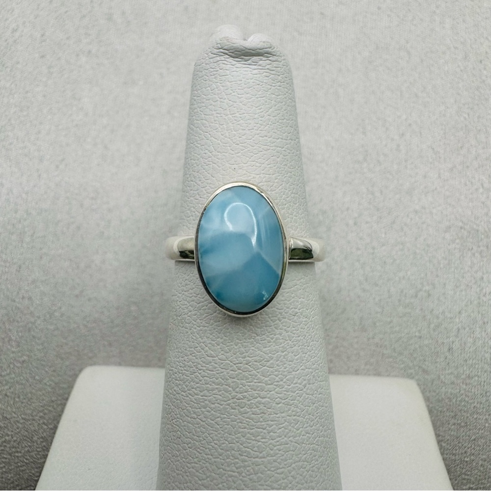 S925 Oval Aaa Larimar Ring - image 1